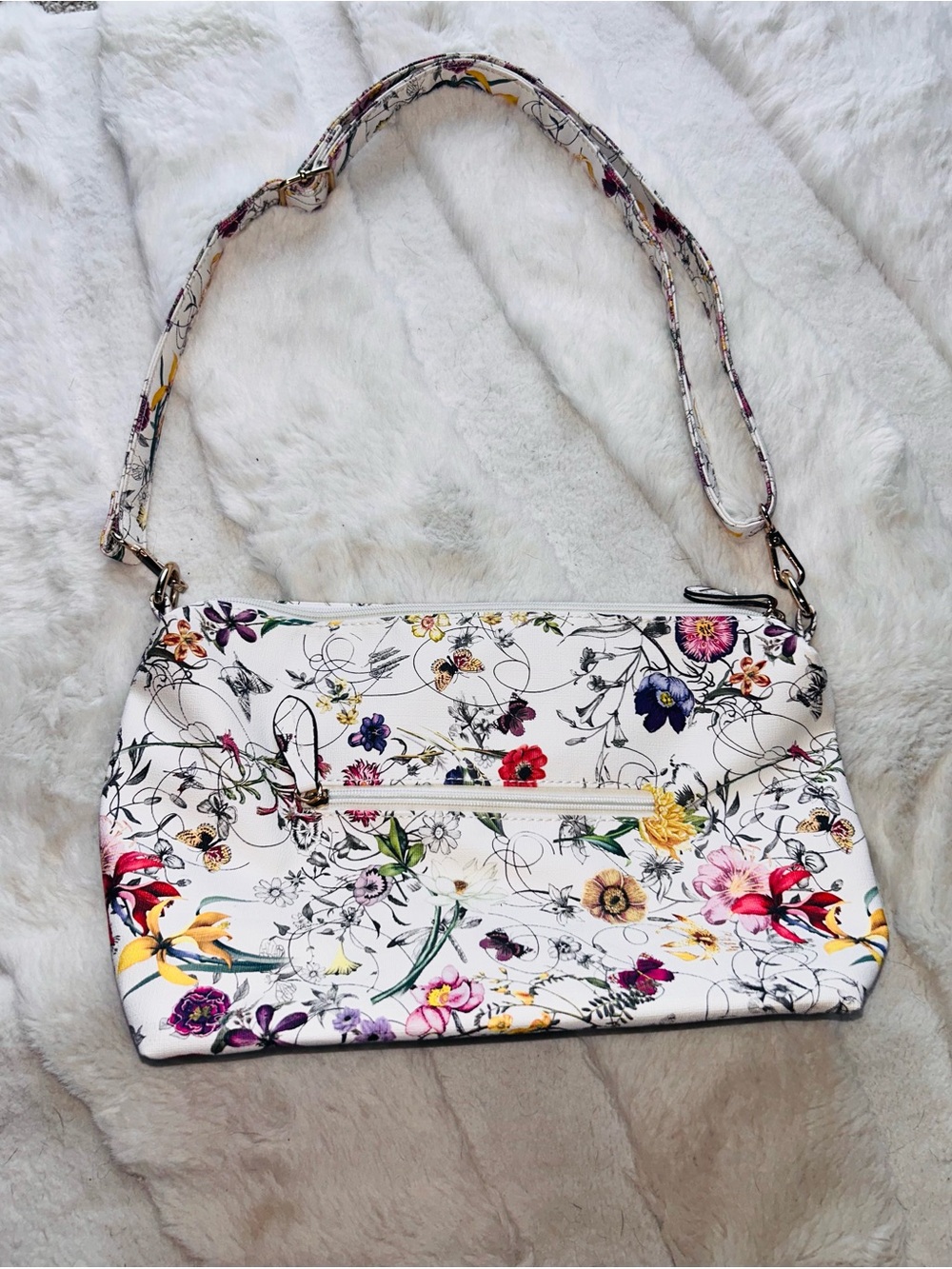 White Floral Shoulder Bag - Elegant Multicolor Print